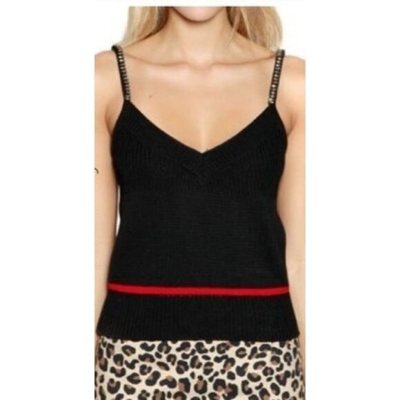 N21 Crystal Embellished Strap Knit Top Black Red - Picture 1 of 8